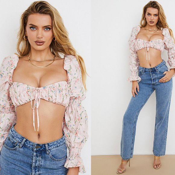 House of CB 'Henrietta' Pink Floral Shirred Bralette Top NWOT - Picture 4 of 10